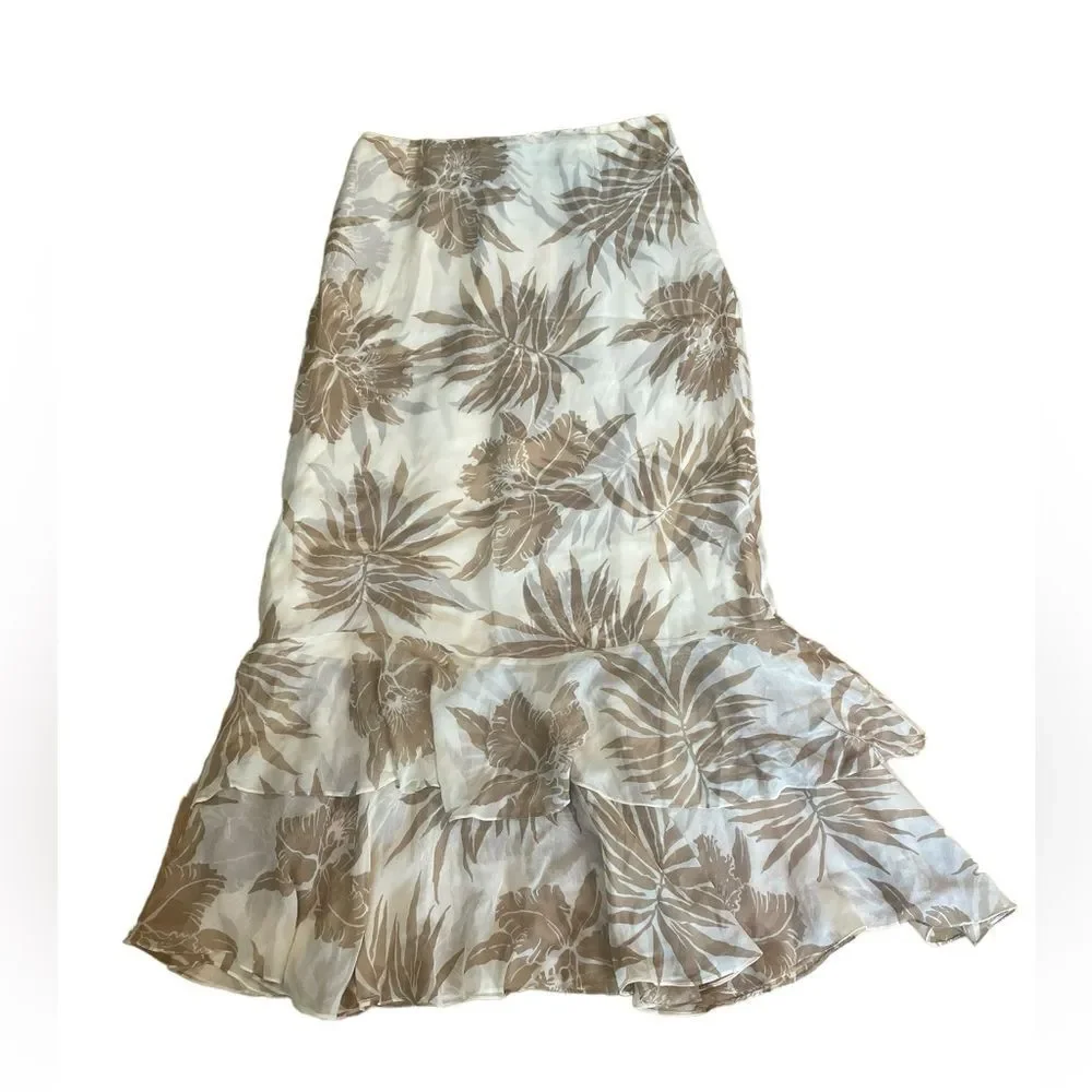 Dana Buchman Silk Maxi Skirt Tiered Layered Ruffled Tropical Print Size 2